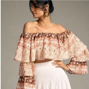 NWOT Mare Mare x Anthropologie Off The Shoulder Cropped Tiered Sleeve Blouse L